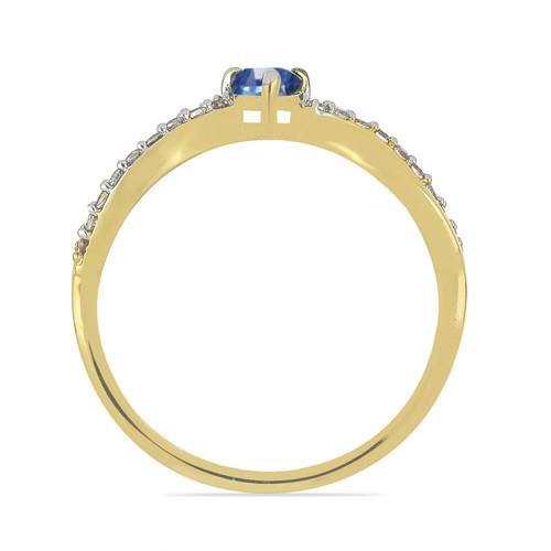 14K GOLD RINGS WITH 0.50 CT BLUE KYANITE, 0.12 CT G-H,I2-I3 WHITE DIAMOND #VJR7117
